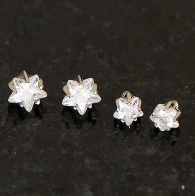 4 Pc Tiny 3mm, 4mm Prong Set Star Shape C.Z. Micro Dermal Anchors Top 14G