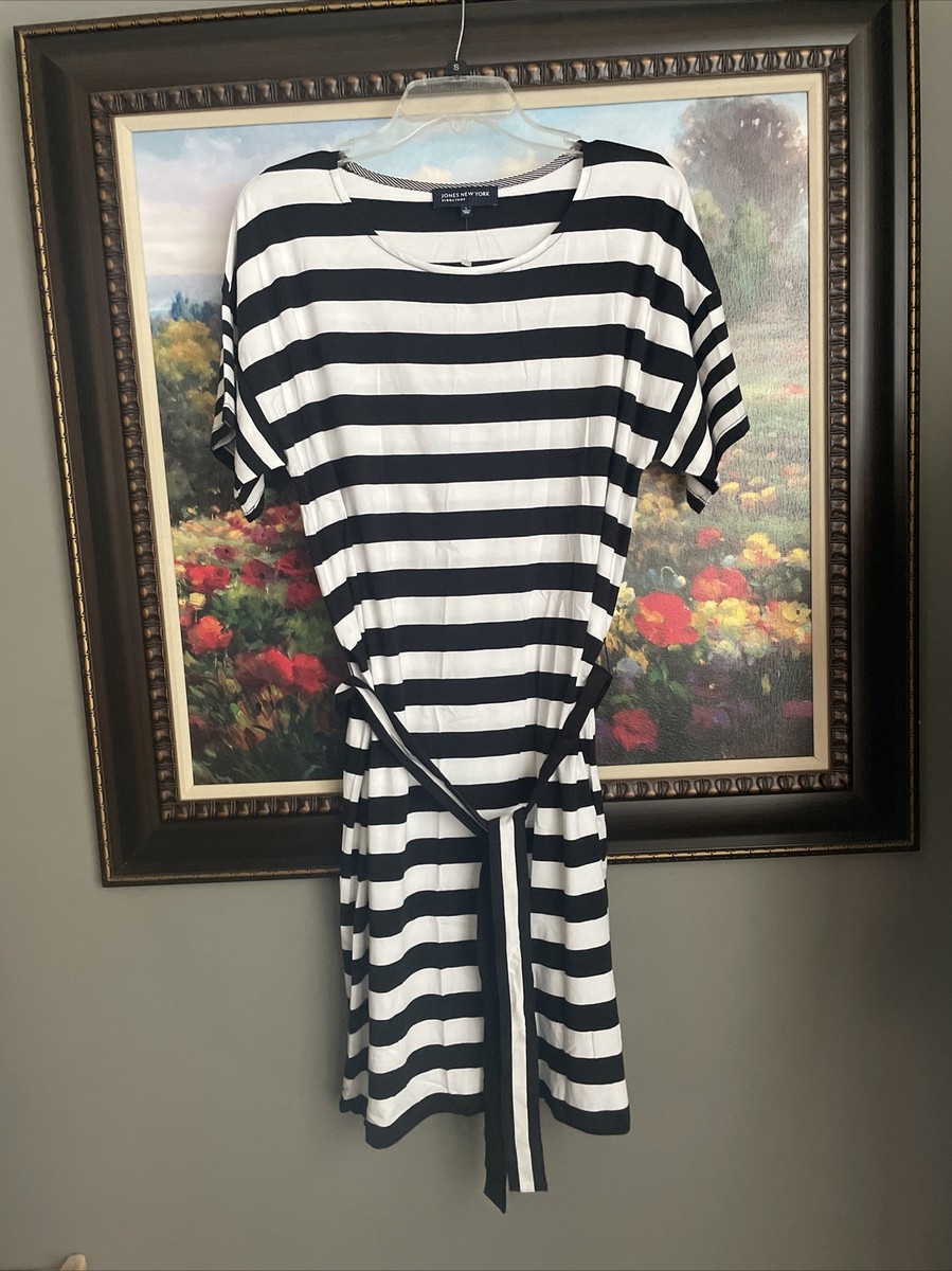 トップス JONES NEW YORK DRESS china shirt Jones New York Women's Sz L Tie Waist T-Shirt Dress Black