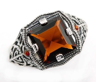 2 kt natürlicher Rauchtopas & Opal 925 Sterlingsilber filigraner Look Ring Größe 9 