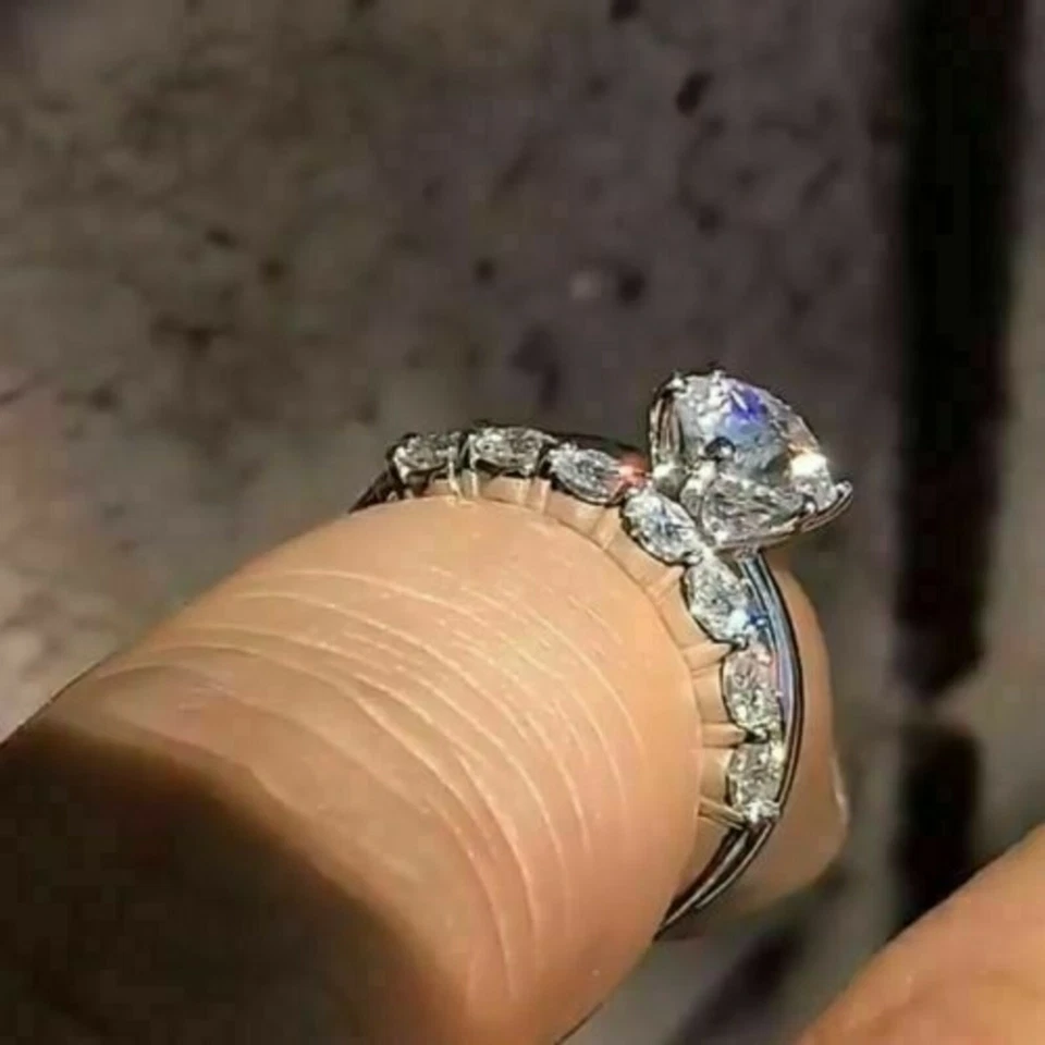 2Ct White Round Moissanite Solitaire Ring & Matching Band Solid 14K White Gold - Image 2 of 4