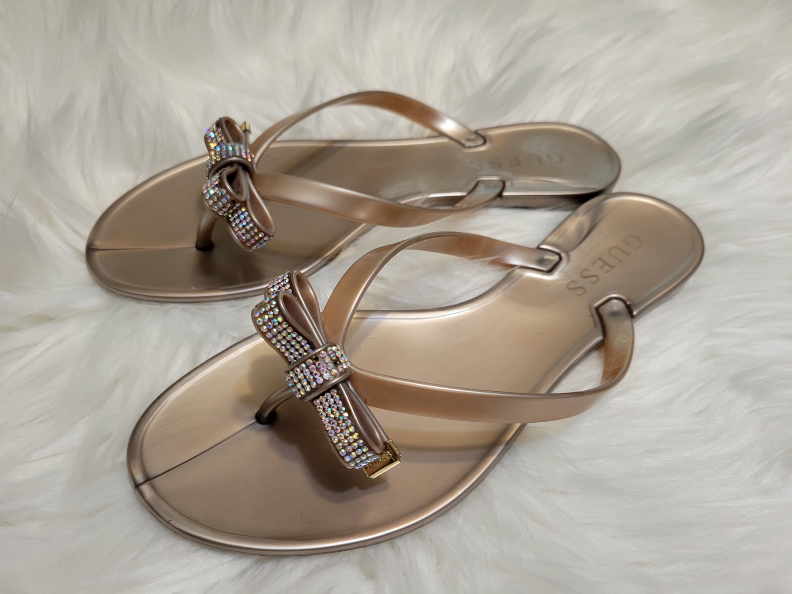 PANTOFOLA D’ORO Sandali da donna Guess taglia 8 infradito fiocco punta piatta champagne