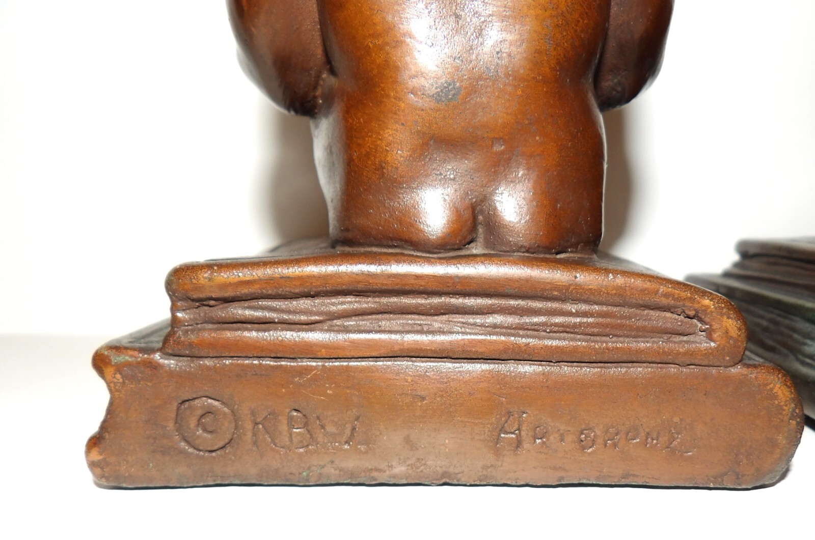 VINTAGE RARE KBW KATHODIAN BRONZE WORKS BRONZE CLAD CHERUB 7" SCULPTURE/BOOKENDS