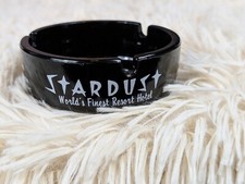 Vintage Retro Las Vegas Stardust Hotel & Casino Black Glass Ashtray Memorabilia