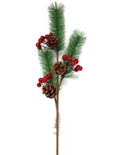 Artificial Pine Cone & Red Berry Pick x 55cm Christmas Arrangement Decoration