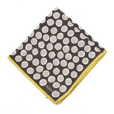 NWT RODA Dark Brown Circle Print Linen Pocket Square with Gold Border