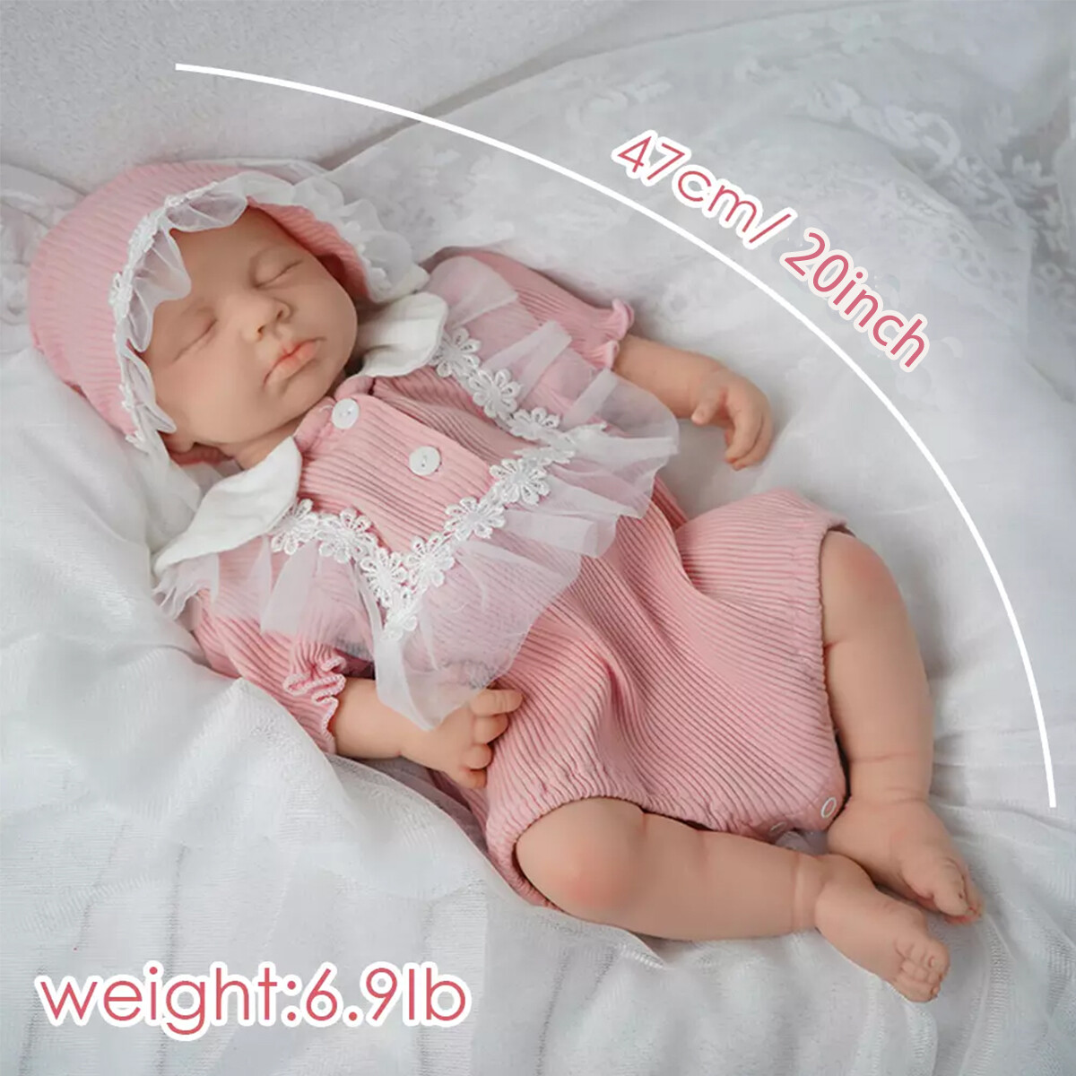 20 Inch Lifelike Sleeping Reborn Baby Doll Full Body Silicone Newborn Girl Eyes Closed