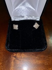 White Gold Finish Round Diamond 8mm Steel Puffed Kite Studs Earrings 0.72 ct