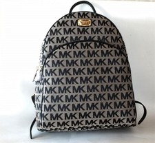 NEW MICHAEL KORS ABBEY BEIGE+BLACK JACQUARD,TOP ZIP LARGE BACKPACK,SHOULDER BAG