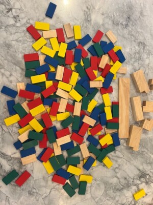 Lucky Lad Build'em Up & Knock'em Down Wood Blocks Over 210 Pieces 