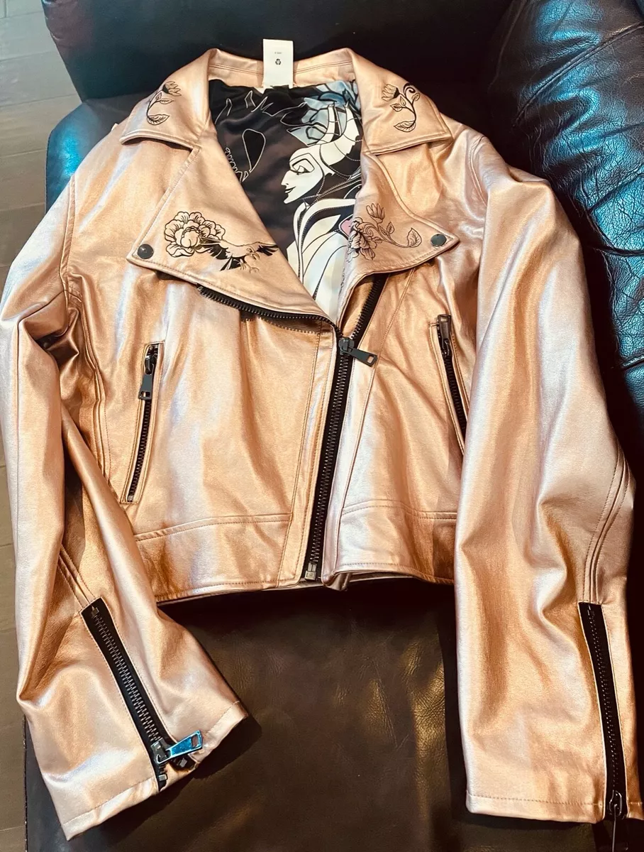 Stunning Disney Sleeping Beauty luster gold motorcycle jacket women s XL