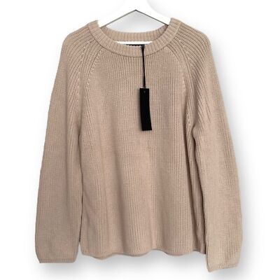 Jenni Kayne Fisherman Sweater XXL Knit Cotton Oatmeal Chunky Jumper Neutral