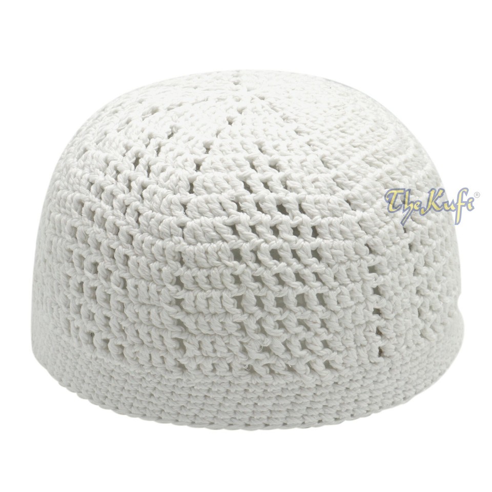 MM Kufi Hat - 100% Cotton Crochet Knitted Cap Beanie In White, One Size Fits All - View #11