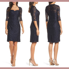 NEW $358 La Femme [ 16 ] Embellished Lace Cocktail Dress in Navy Blue #S281