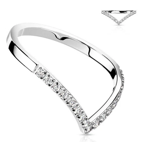 NEW- BEAUTIFUL Ladies White Gold Cz Wishbone Chevron Stackable Designer Ring