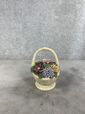 Vintage 1980 Avon Exclusive Porcelain Bisque Hand Painted Flower Basket 4 1/2''