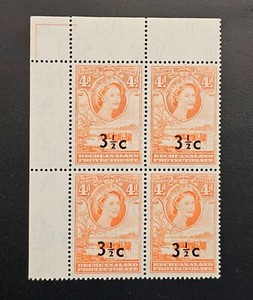 BECHUANALAND PROTECTORATE 1961 QEII SG 161a 3½c OVPT on 4d BLOCK STAMPS Cat £80+