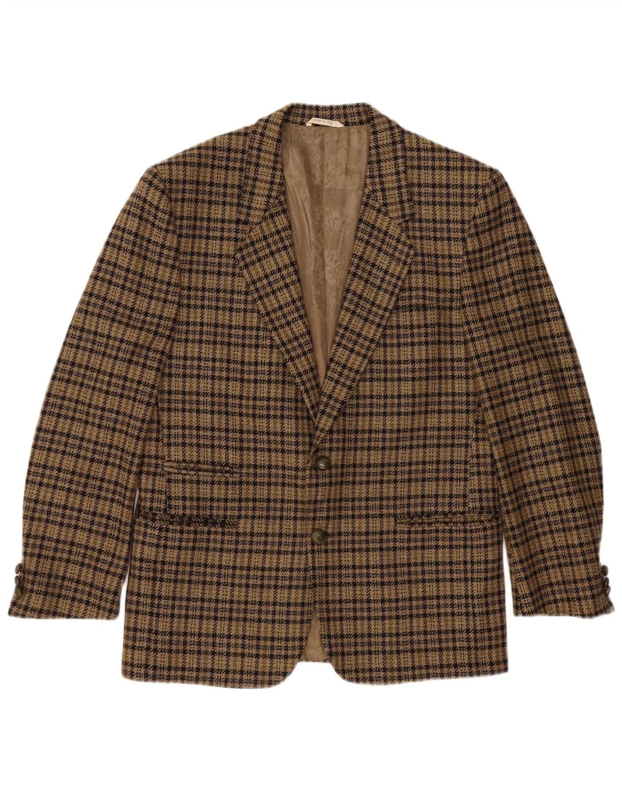 Luigi Botto Mens 2 Button Blazer Jacket UK 40 Large Brown Houndstooth Wool AK30