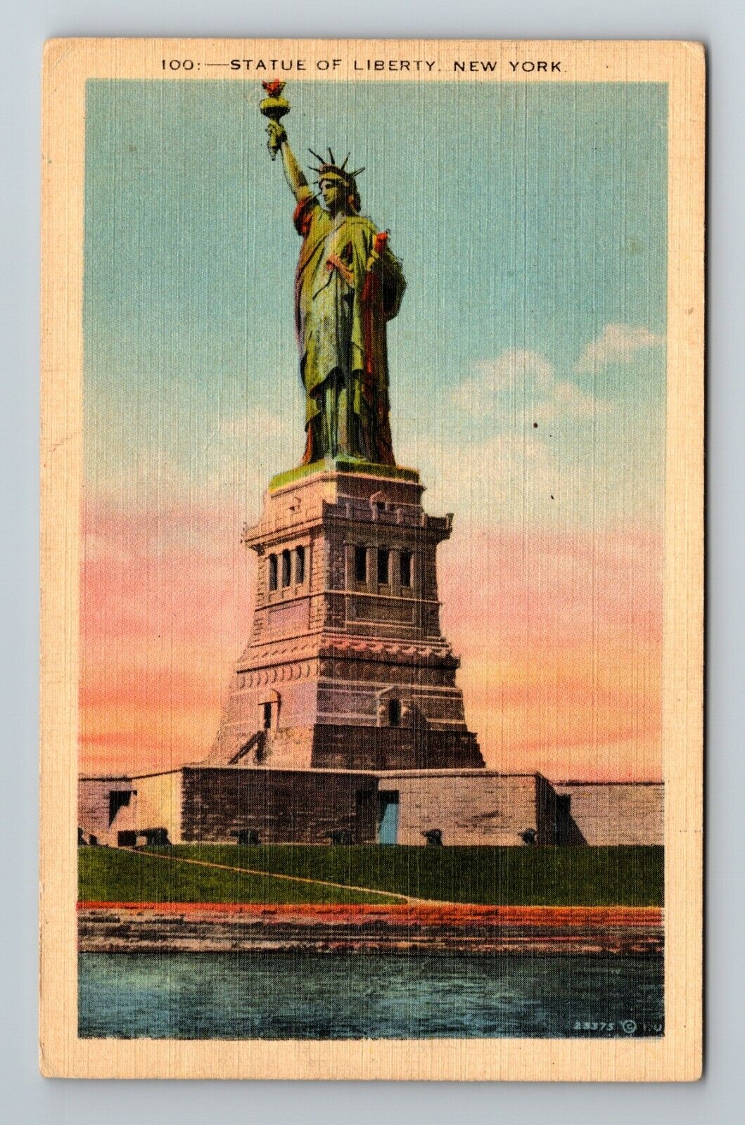 Vintage NYC Statue of Liberty postcard from Bedloe's Island harbor