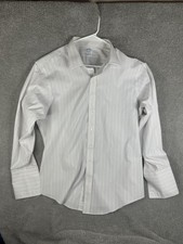 Brooks Brothers Dress Shirt Mens 18-36 White Stripe Slim Fit Non Iron Stretch