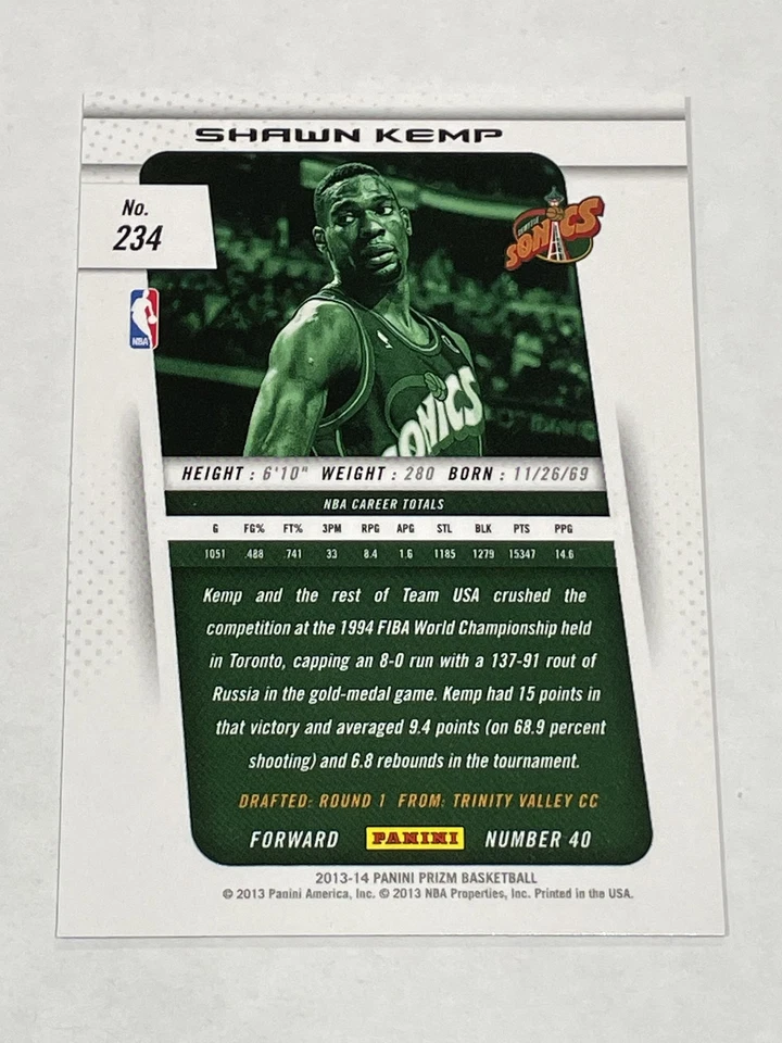 2013-14 Panini Prizm Basketball #234 - Shawn Kemp - Seattle SuperSonics - Image 2 of 2