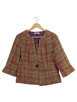 Coldwater Creek Damen Tweed Blazer Jacke Gr. 38 Mehrfarbig Kariert