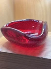 Vintage Murano Controlled Bubble Art Glass Ashtray Dish Ruby Red-made In Murano