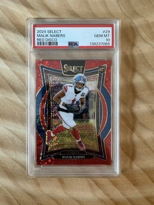 2024 Panini Select Malik Nabers RC #29 Jersey Match Red Disco Prizm /49 PSA 10