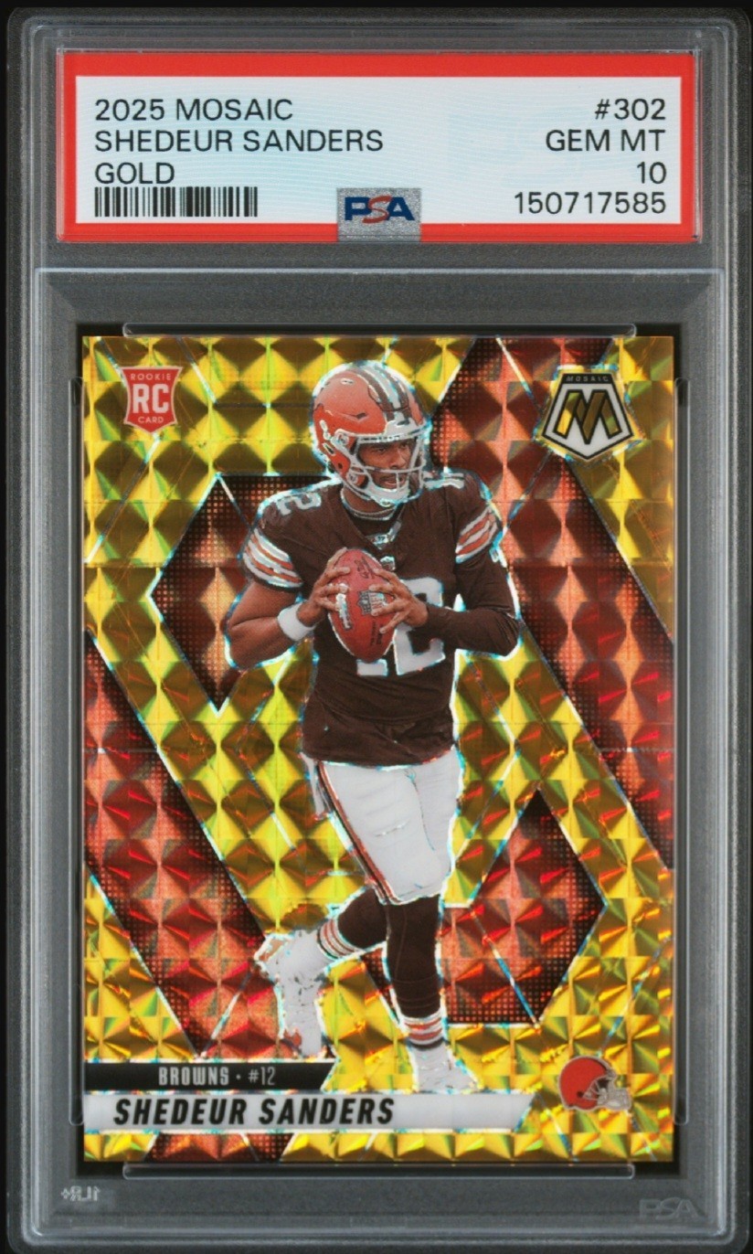 2025 Panini Mosaic - Rookies Shedeur Sanders #302 Gold Mosaic Prizm /10 PSA 10