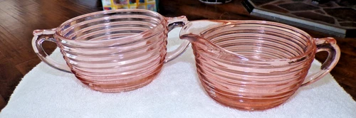 2 Hocking Manhattan Pink Sugar /Creamer set Vintage Depression Glass 1940