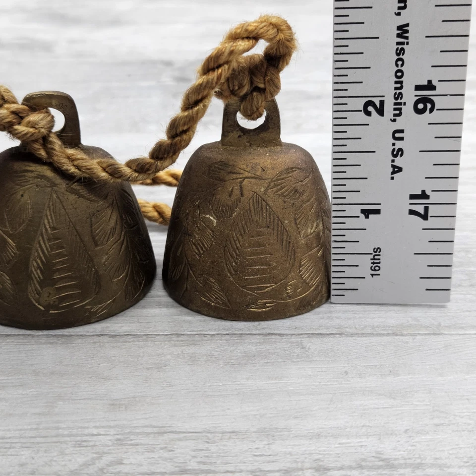 Etched Brass Bells of Sarna India Vintage Set of 3 Graduated - Image 2 of 4