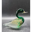 Vintage Murano Art Glass Duck Bird Figurine Emerald Green Gold Aventurine 6in