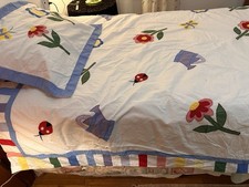 Twin Cotton Duvet With Standard Sham Flowers Ladybug White Yellow Blues