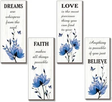 DONFENTHY 4 Pcs Blue Bathroom Decor Wall With Flower Dreams 