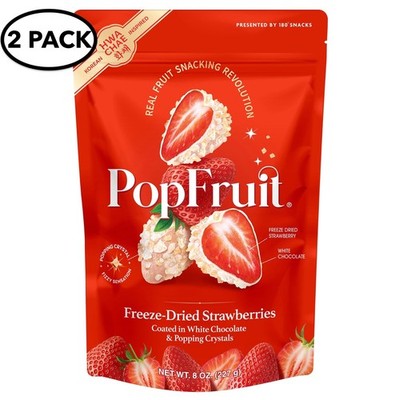 2 PK. Pop Fruit Freeze Dried Strawberries, 2 X 8 Oz. Coated White Chocolate