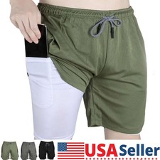 Men's 2 in 1 Running Shorts Quick Dry Sports Athletic Workout with Side Pockets