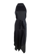 Vince Camuto Women's Sleeveless Mock-Neck Handkerchief-Hem Dress (6, Rich Black)