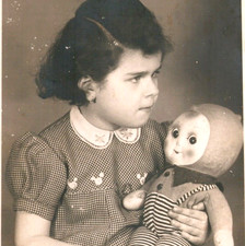 Vintage 1940s Photo Little Girl with Doll Portrait Hungary Pecs Studio Erzsébet