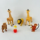 Vtg Fisher Price Little People Zoo Animals Lot Giraffes Monkey Lion Bear Clown