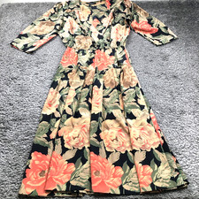Alexis Womens Long Dress Sz M Colorful Floral V-Neck Shoulder Pads Short Sleeve
