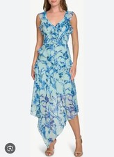 NWT Tommy Hilfiger Women's Provincial Blue Floral Chiffon Maxi Dress Size 8