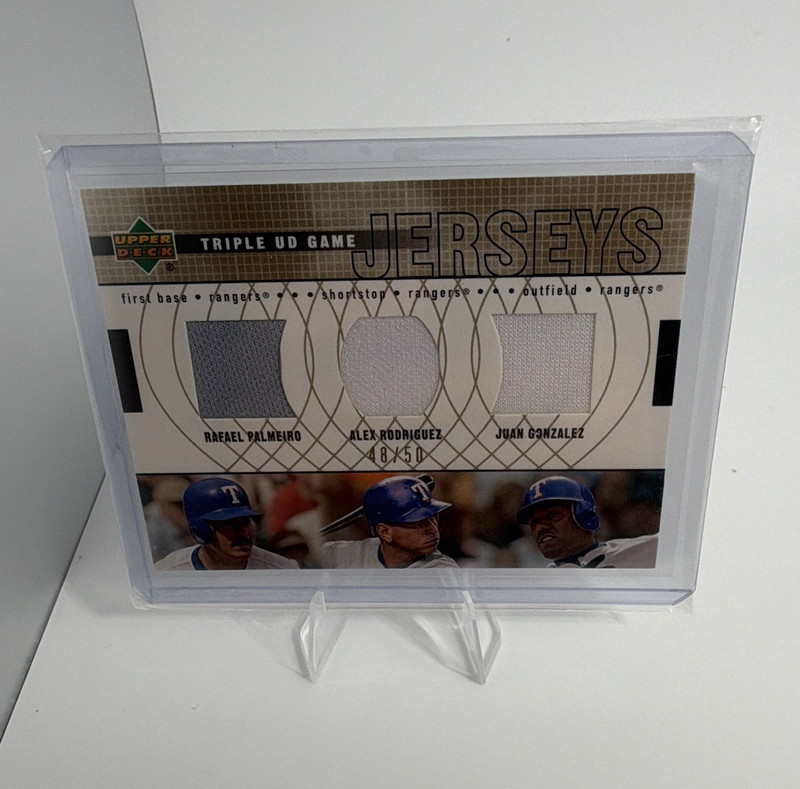 Upper Deck 2000 Triple UD Game worn Jerseys Palmeiro Rodriguez Gonzalez gold /50