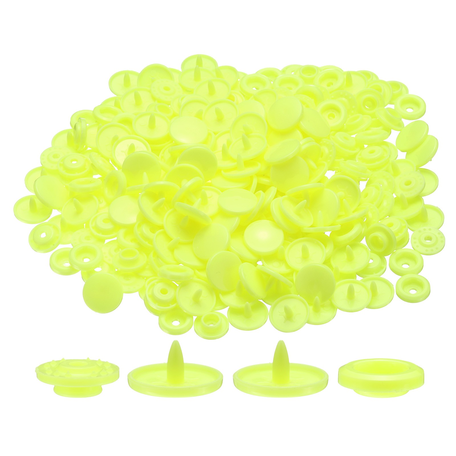 400 Set Plastic Snaps T5 Round Resin No-Sew Button Fasteners Kit, Neon Green