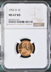 1952 D Lincoln Cent NGC MS67 RED