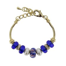 Charm Bracelet Gold Band Blue, Pink And White Teardrop By Lovita