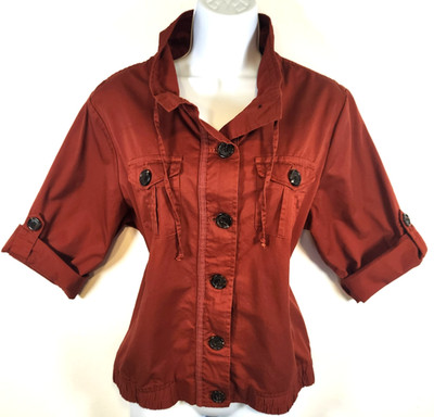 Christopher & Banks Rust Jacket Petite L   Band Collar, Button-Down, 2 Pockets