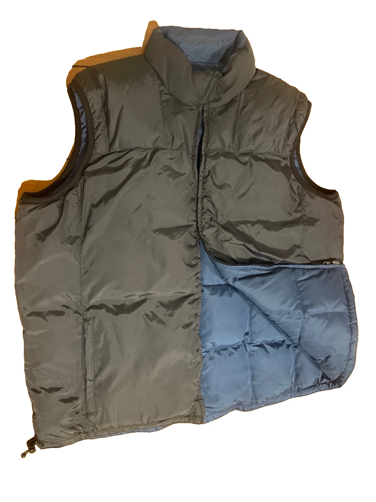 Eddie Bauer Mens Reversible Goose Down Vest Size XLT Black&Blue Hiking Outdoors