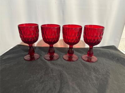 4 Fenton Thumbprint Ruby Water Stems Glasses 6 5/8'' 10 oz