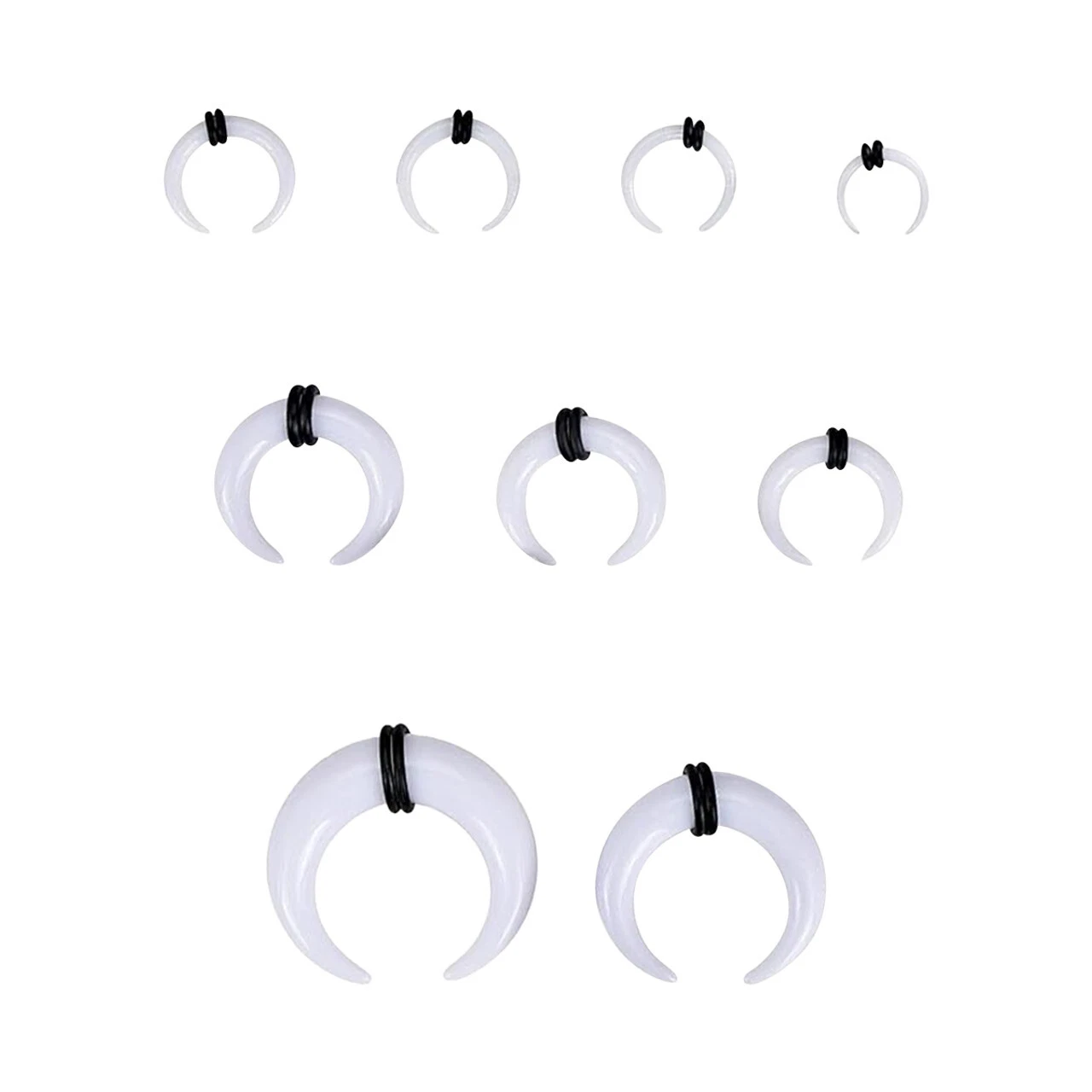 Pack of 9 Acrylic C-Shape Buffalo Crescent Septum Pincher Tapers 14g up to 00g