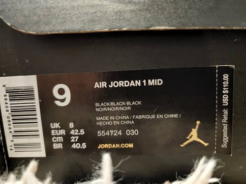 Retro Size 9 - Jordan 1 Mid Black - 554724-030 - Picture 12 of 16