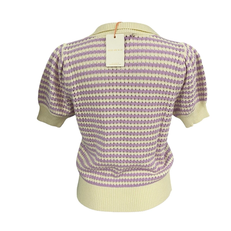 Skies Are Blue Sweater Womens Medium Purple Stripe Cottagecore Peasant Feminine - Image 3 of 4